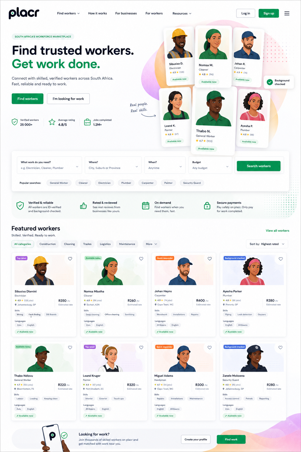 placr worker profile mockup showing a professional digital CV layout